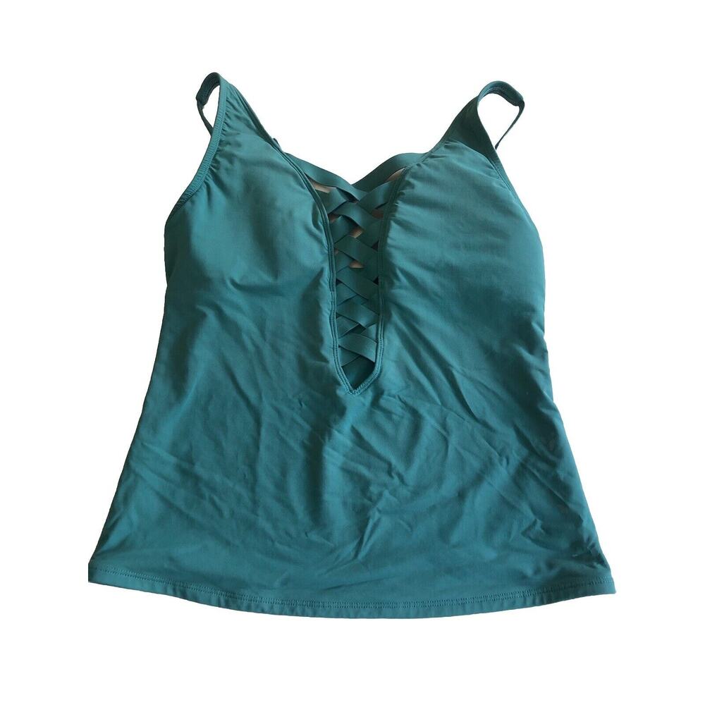 Bleu By Rod Beattie 8 Black Teal Green Tankini Swimsuit Criss Cross Thick Sz 10